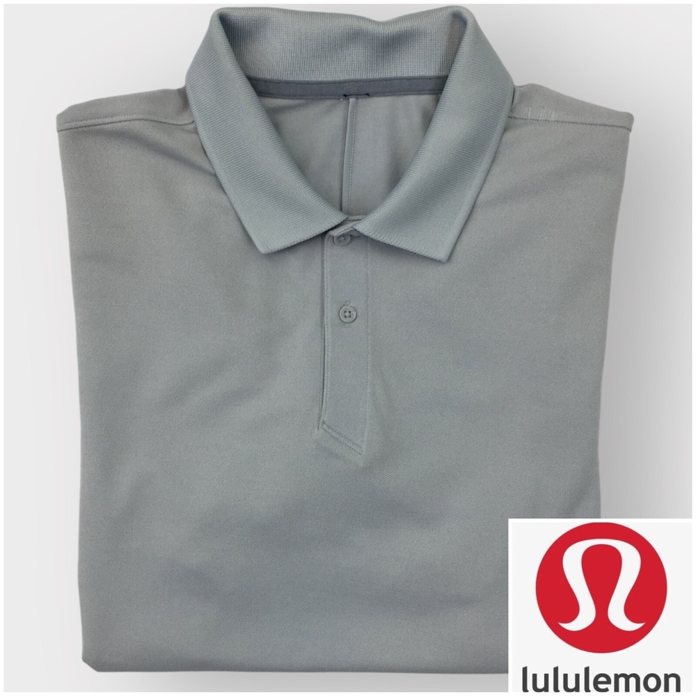 Lululemon Evolution Mens Polo Shirt Size S‎ Casual Gray Pique Short Sleeve